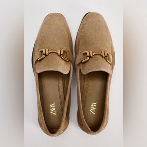 NWOT Zara Soft Split Suede Loafers Size 36 Tan